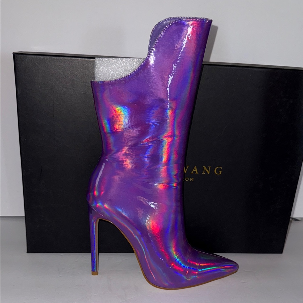 Azalea Wang Iridescent Halo Purple Stiletto High Heel Zip Up Boots Size 7.5 - Picture 4 of 7